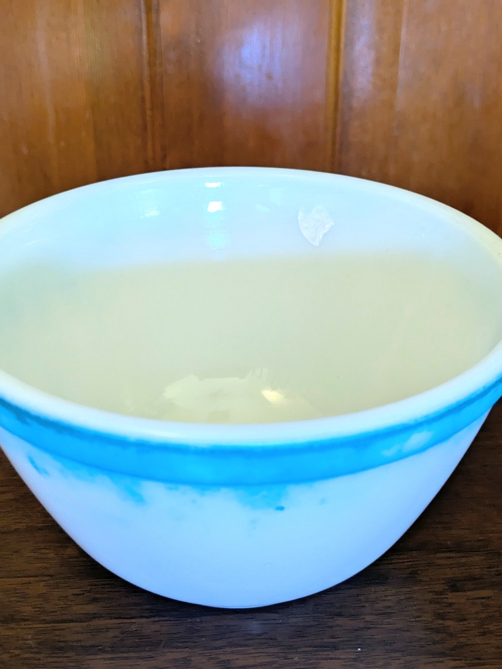 Vintage Pyrex White Ceramic Bowl with Blue Rim